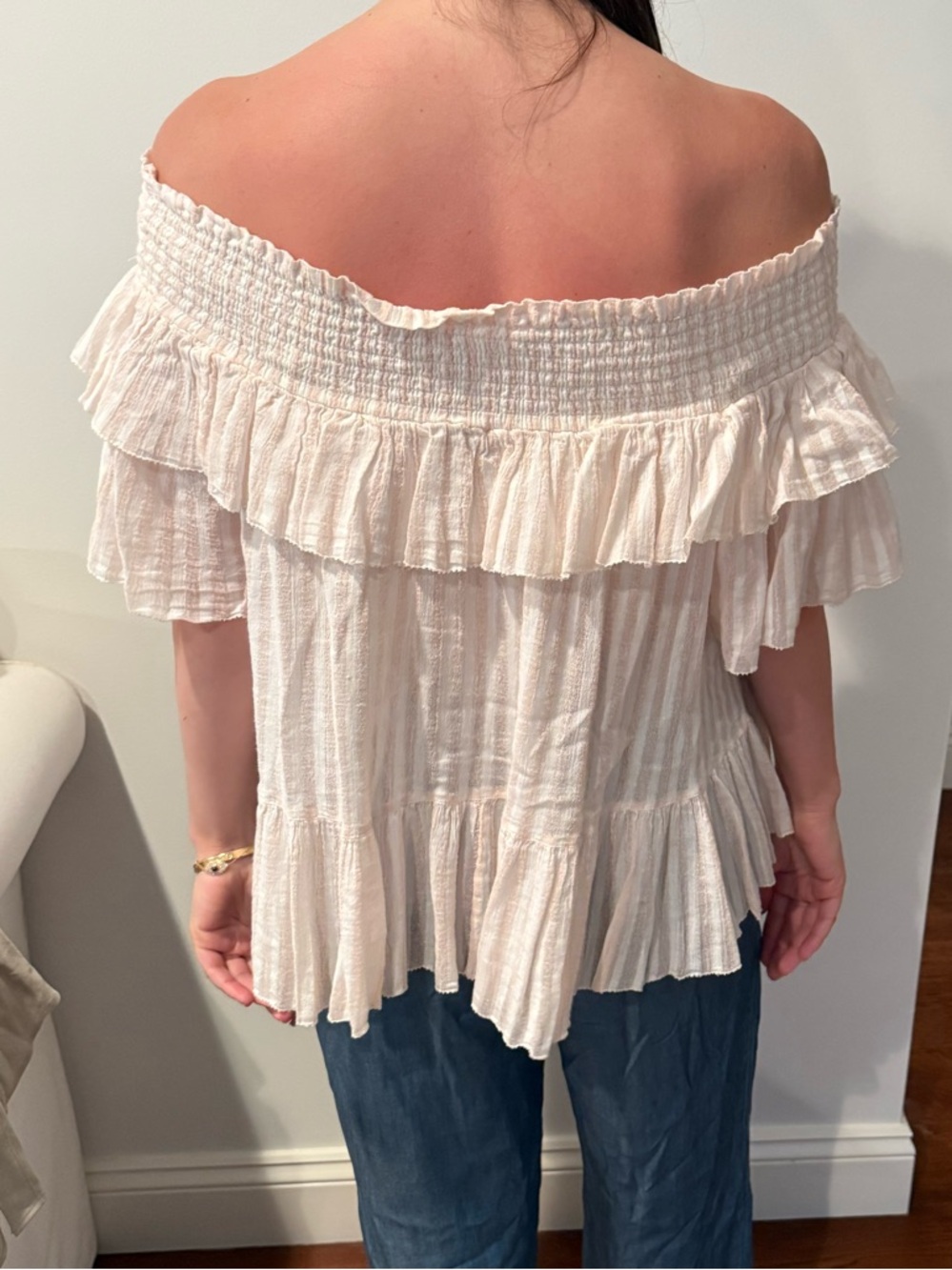 Ulla Johnson Cream Off-Shoulder Ruffle Blouse - Picture 2 of 4